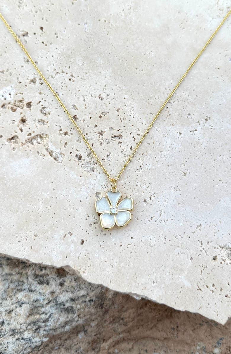 Adornia Mother-of-Pearl & Cubic Zirconia Flower Pendant Necklace, Alternate, color, Gold