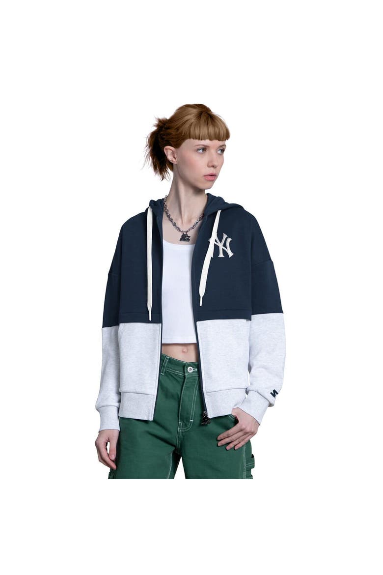 Women's Starter Navy/Heather Gray New York Yankees Wishbone Full-Zip Hoodie, Main, color, Navy