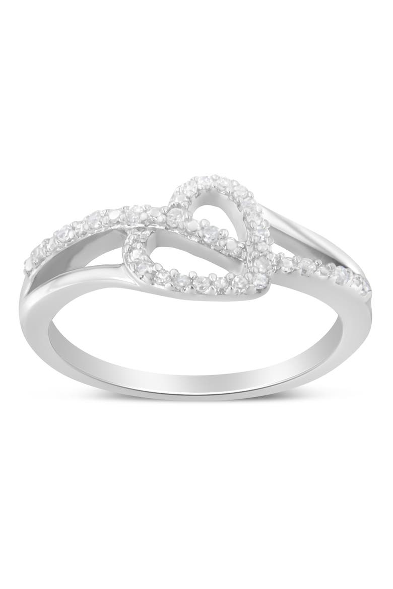 Silver 1/8 Ctw Diamond Open Heart Leaf Curvy Bypass Ring, Alternate, color, Silver