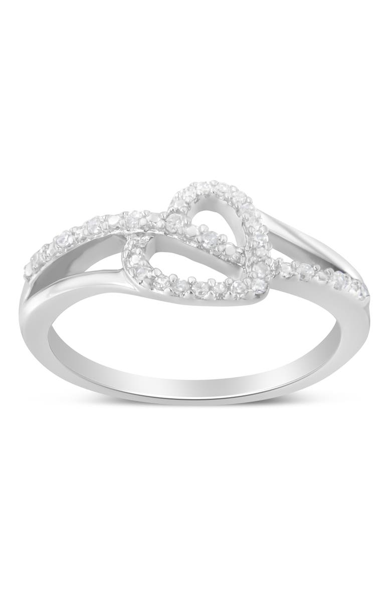 Haus of Brilliance Silver 1/8 Cttw Diamond Open Heart Leaf Curvy Bypass Ring, Alternate, color, Silver