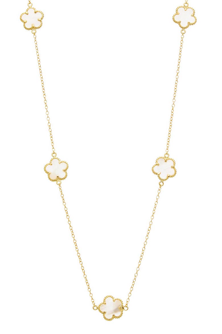 Mother-of-Pearl Flower Station Necklace, Main, color, GOLD