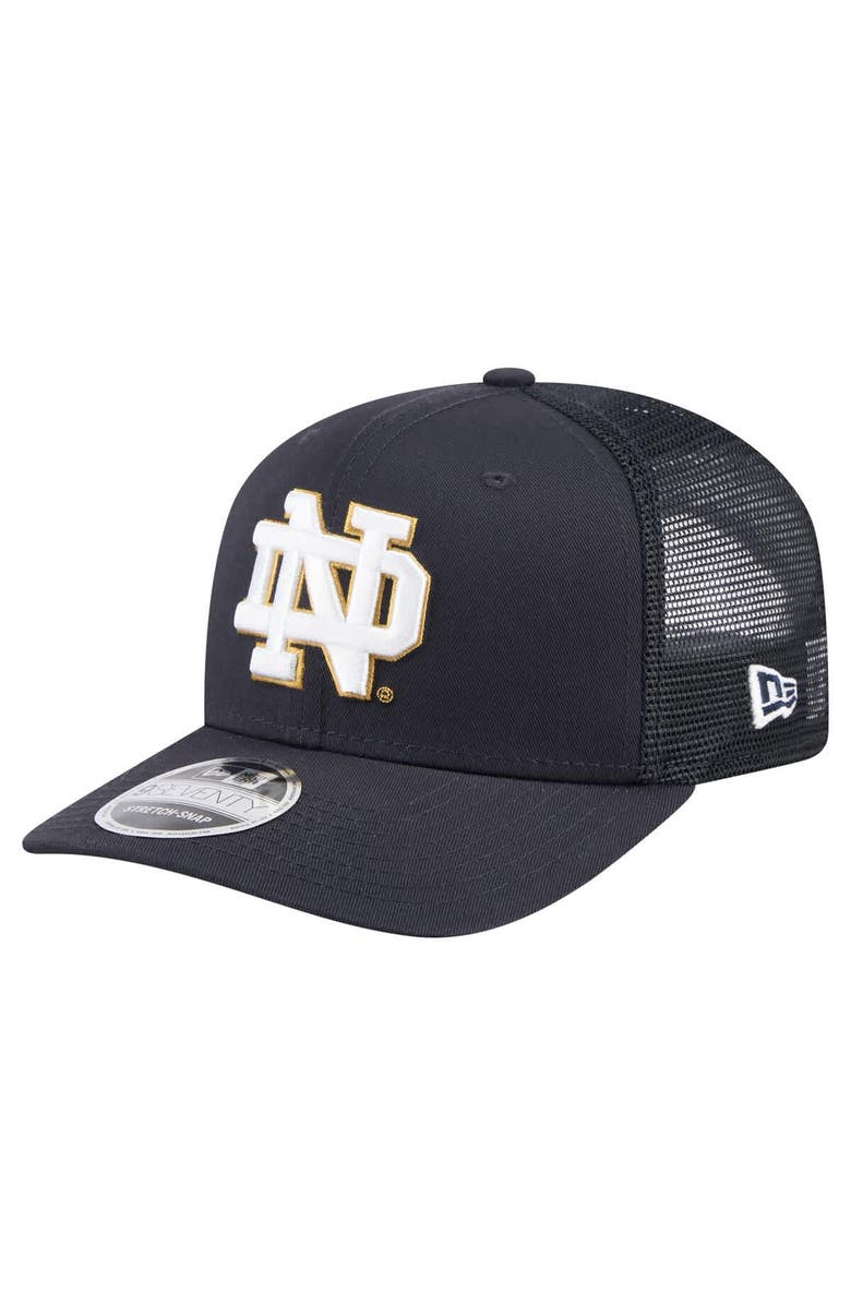 New Era Men's New Era Navy Notre Dame Fighting Irish Primary 9SEVENTY Trucker Stretch-Snap Hat, Main, color, 