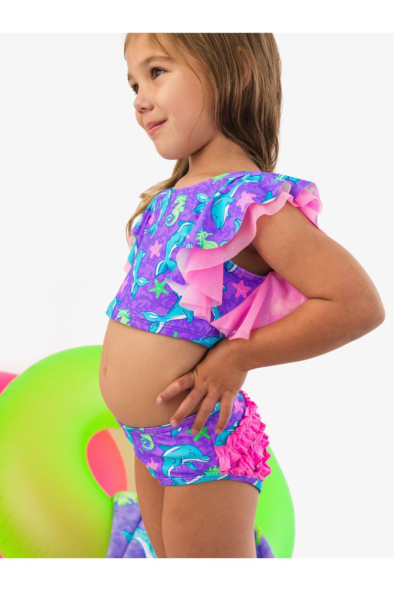 Baby Girls UPF50+ Butterfly Tankini, Alternate, color, Neon Fin Friends