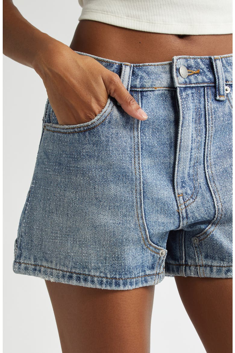 High Waist Denim Carpenter Shorts, Alternate, color, CLASSIC WORN INDIGO