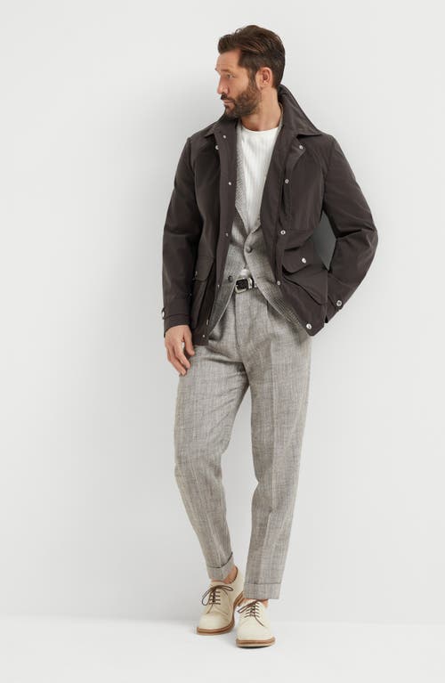 Brunello Cucinelli Straight Trousers With Belt Loops And Cuffed Hem In Brown