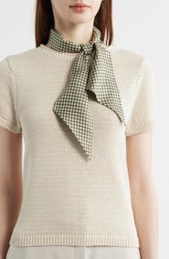 Vince Gingham Ribbon Silk Scarf