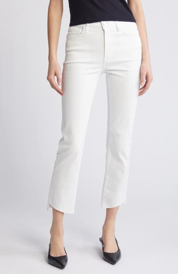 Frame Le High Straight Cascade Raw Hem Jeans In White