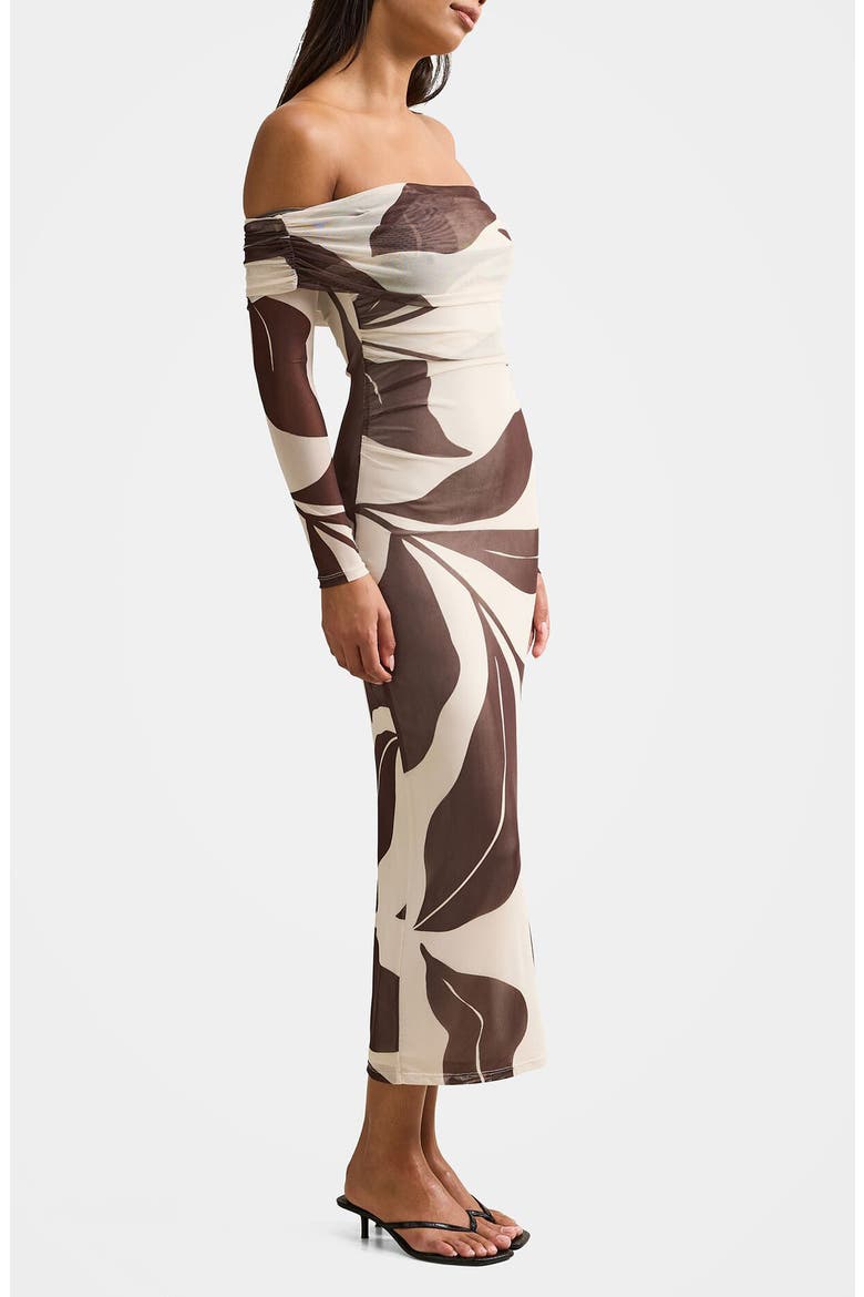 Minnie Long Sleeve Off the Shoulder Mesh Midi Dress, Alternate, color, LISTON STENCIL