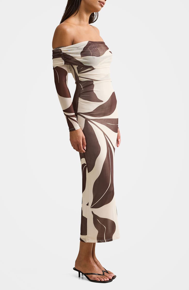 Ever New Minnie Long Sleeve Off the Shoulder Mesh Midi Dress, Alternate, color, Liston Stencil