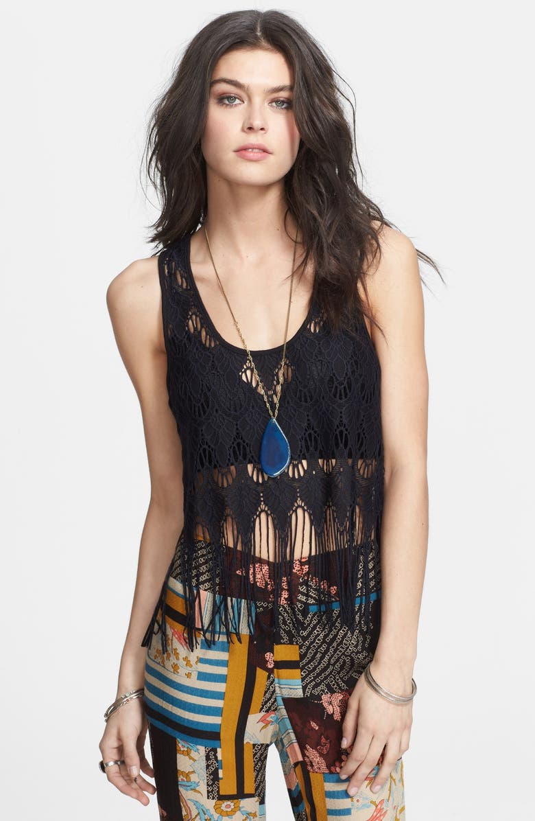 Free People Fringed Lace Tank, Main, color, 
