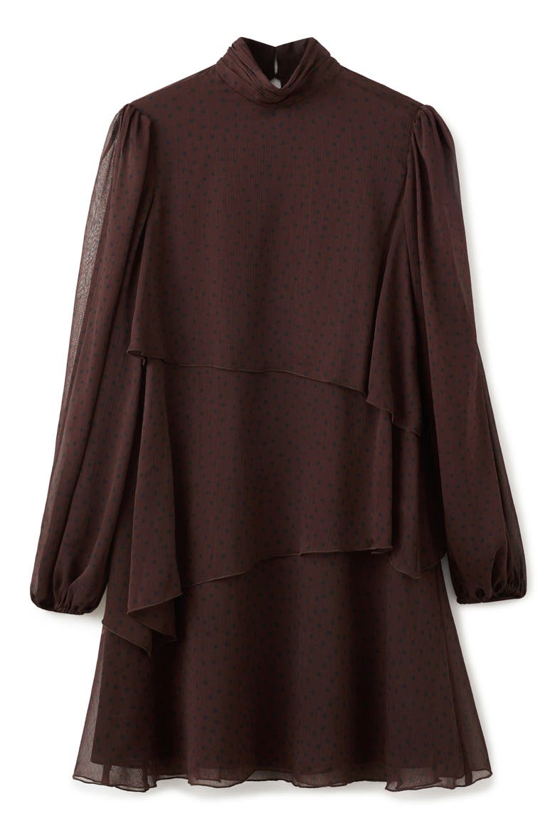 Dot Ruffle Long Sleeve Minidress, Main, color, BROWN