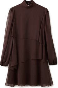 MANGO Dot Ruffle Long Sleeve Minidress