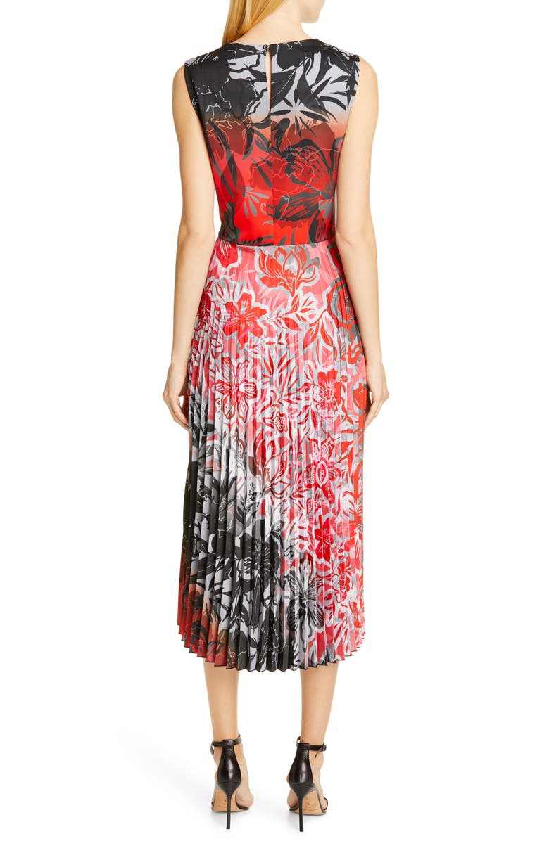 Fuzzi Dégradé Floral Pleated Midi Dress, Alternate, color, 
