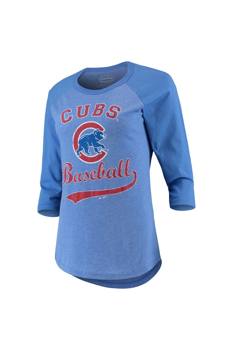 Women's Majestic Threads Royal Chicago Cubs Team Baseball Three-Quarter Raglan Sleeve Tri-Blend T-Shirt, Alternate, color, Royal