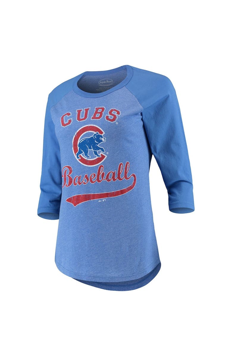 Majestic Threads Women's Majestic Threads Royal Chicago Cubs Team Baseball Three-Quarter Raglan Sleeve Tri-Blend T-Shirt, Alternate, color, 