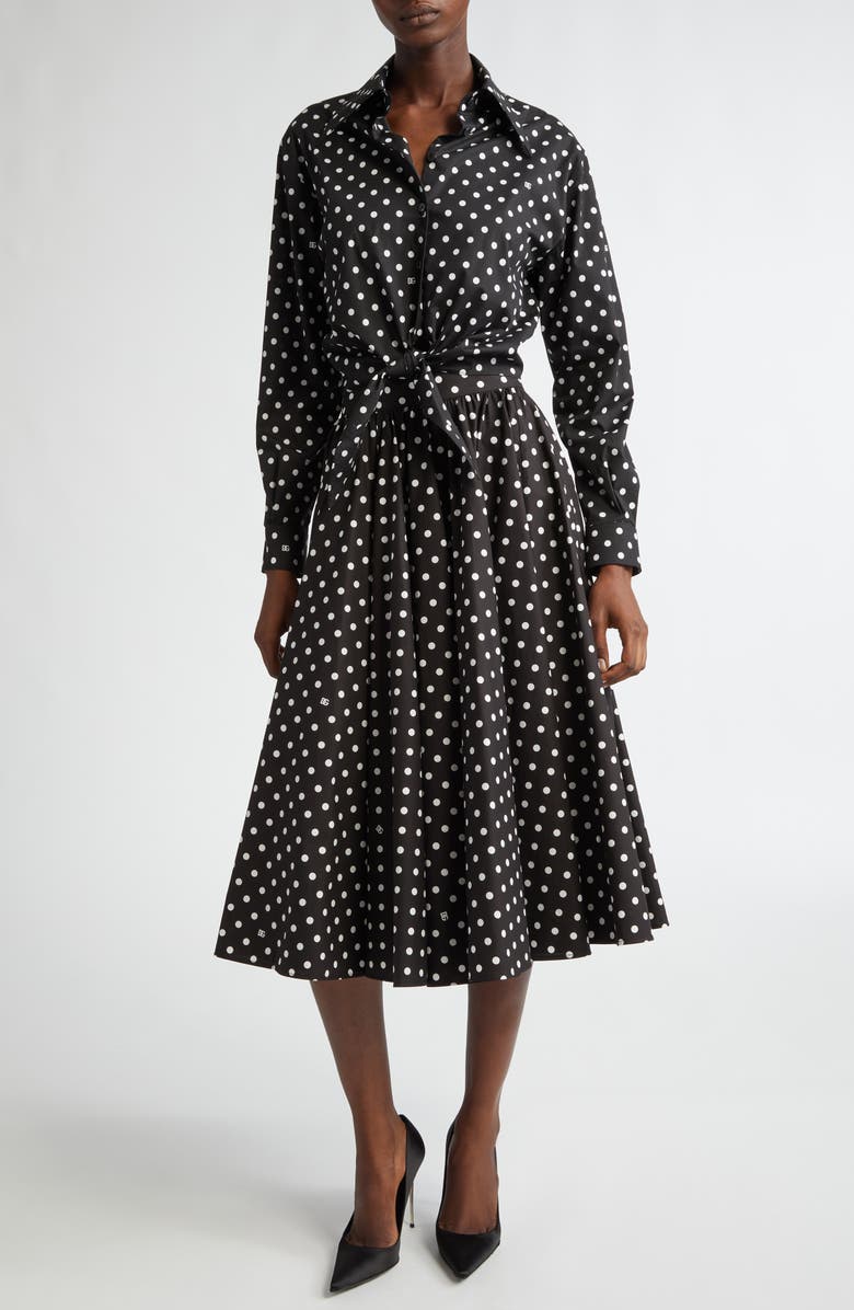 Dolce&Gabbana Polka Dot Long Sleeve Button-Up Crop Shirt, Alternate, color, Hnzqw Pois Picc 0 8 F.nero