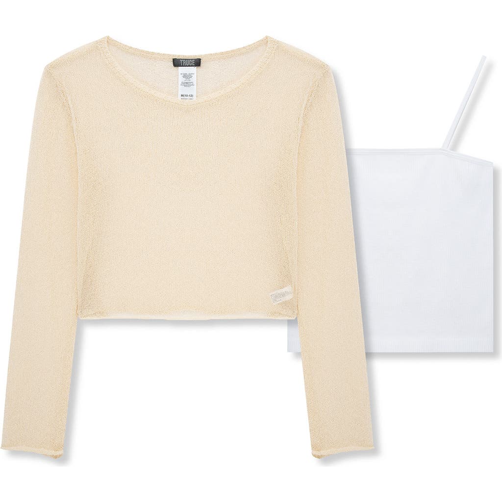 Truce Kids' Long Sleeve Knit Top & Tank Set In Khaki