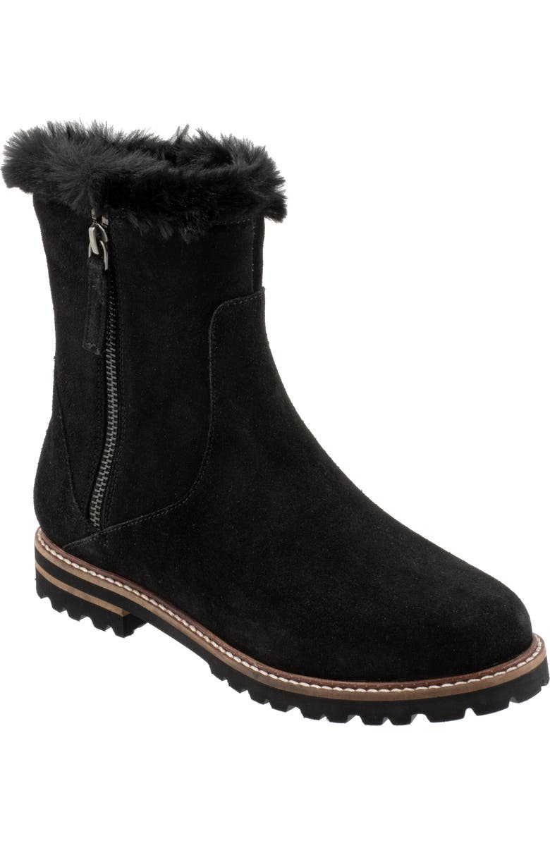 Trotters Forever Faux Shearling Trim Boot, Main, color, Black Suede