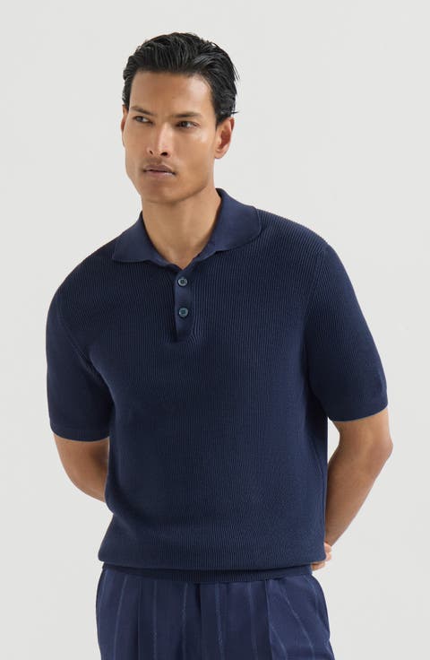 Cotton English rib knit polo shirt