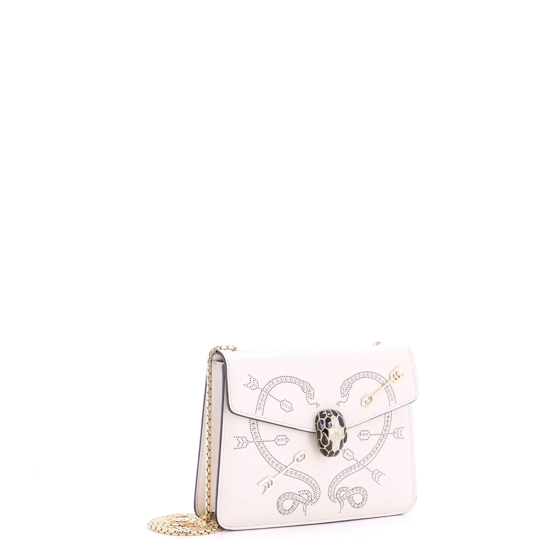 Serpenti Forever Shoulder Bag Embellished Leather Mini, Alternate, color, White