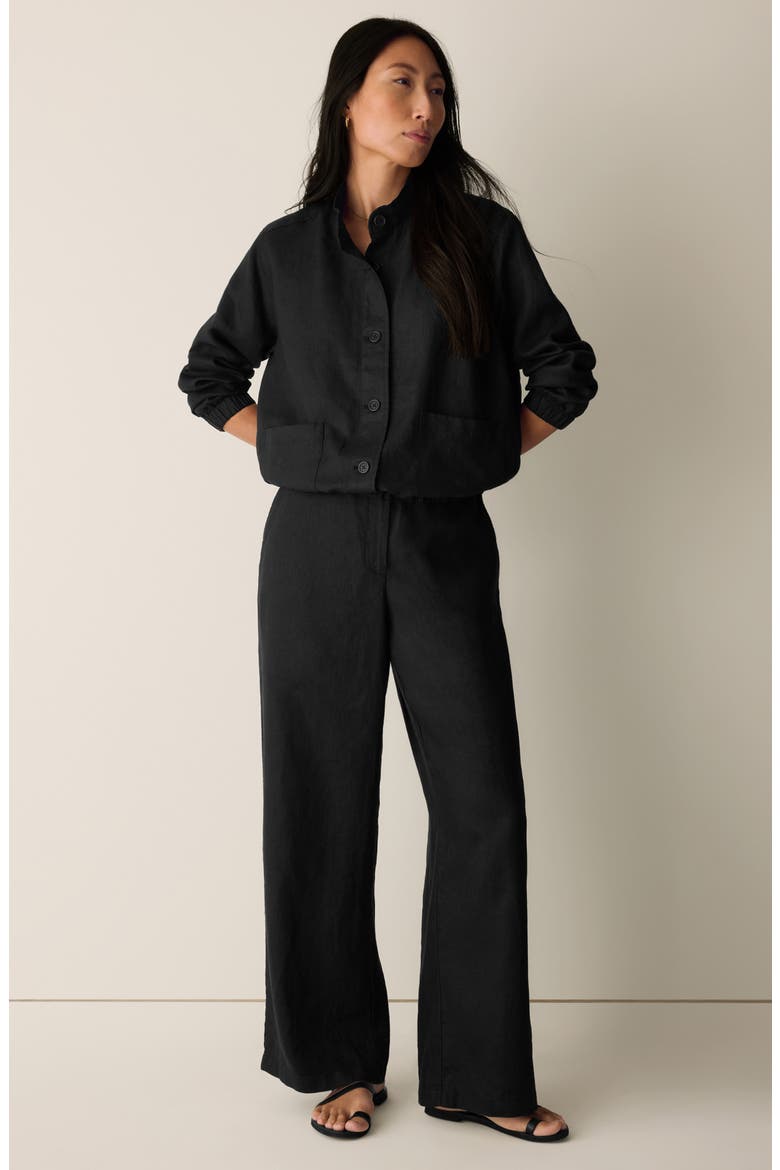 Stand Collar Organic Linen Jacket, Alternate, color, BLACK