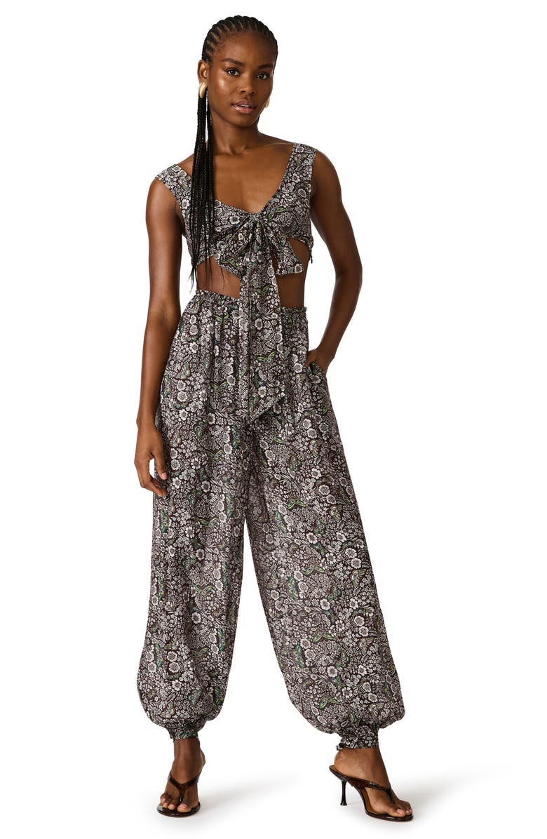 Steve Madden Livy Print Balloon Pants, Alternate, color, Black/ Forest Green