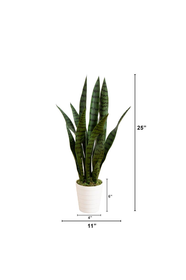 2-ft UV Resistant Artificial Sansevieria Snake Plant in White Decorative Planter, Alternate, color, Green