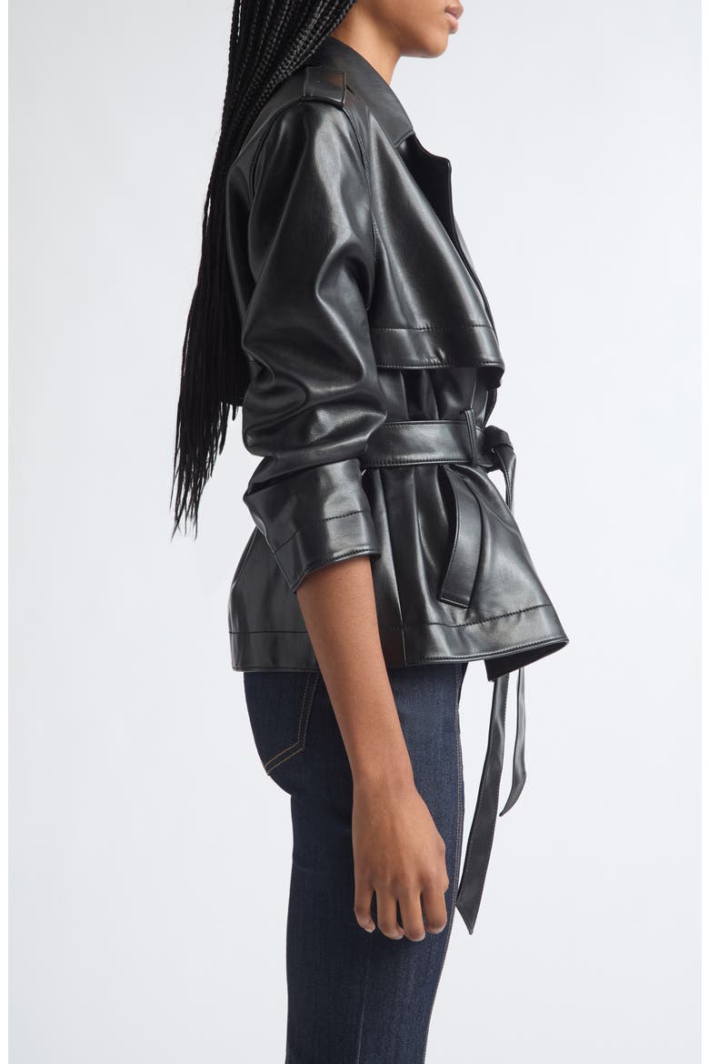 Yates Faux Leather Short Trench Jacket, Alternate, color, BLACK
