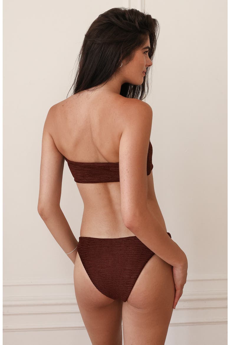 Bunny Knotted Bandeau Bikini Top, Alternate, color, Mocha Crinkle