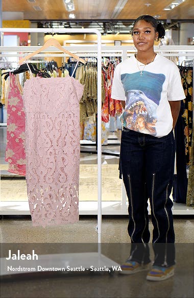 bardot lace sheath dress