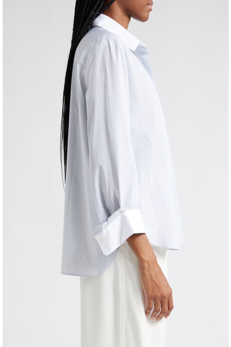 Pinstripe Cotton Poplin Button-Up Shirt, Alternate, color, WHITE/ GREY/ BLUE