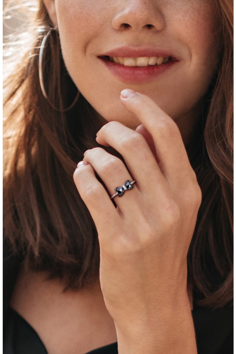 Black Diamond & White Diamond Bow Ring, Alternate, color, BLACK