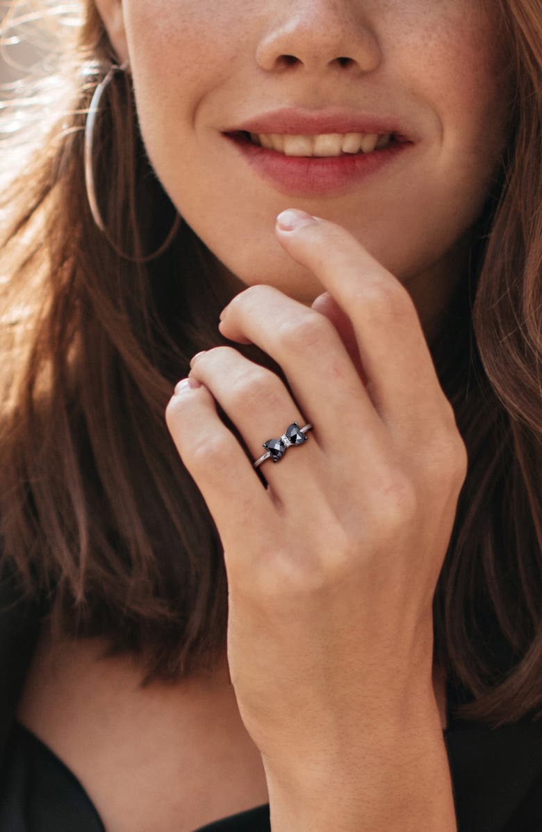 DELMAR Black Diamond & White Diamond Bow Ring, Alternate, color, Black