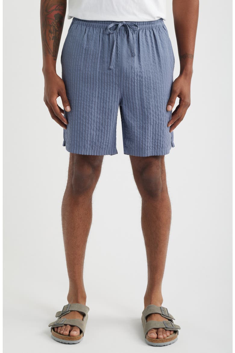Stripe Seersucker Drawstring Shorts, Main, color, GREY FOLKSTONE
