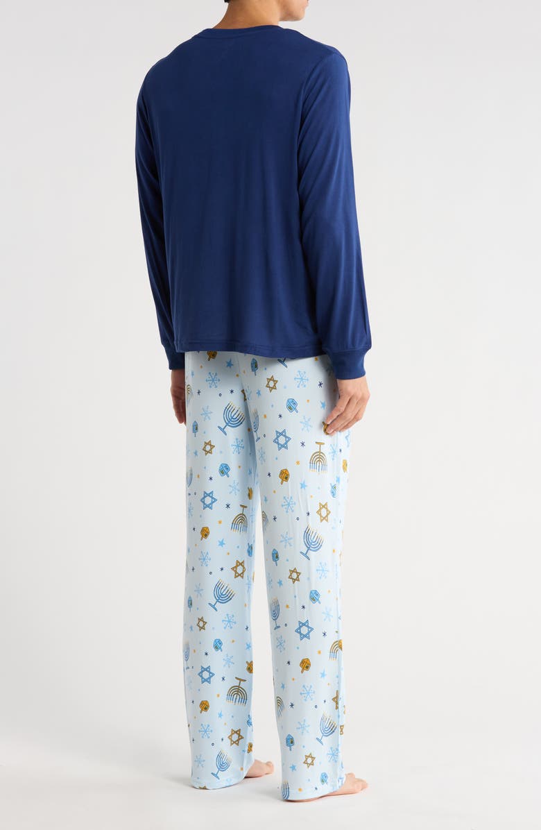 JACLYN Dad Matching Family Hanukkah Print Shirt & Pants Pajamas, Alternate, color, Nautical Navy