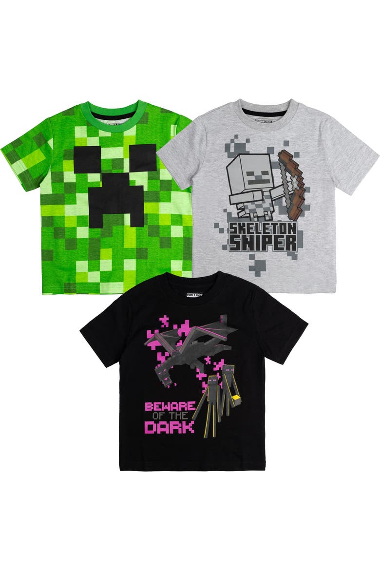 3-pack T-shirts (little Kid & Big Kid), Main, color, Green Heather Black
