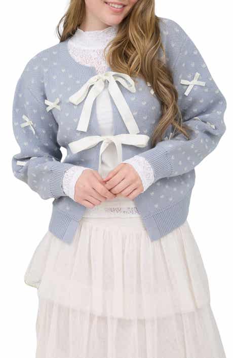 Blu Pepper Heart Ribbons Crop Cardigan