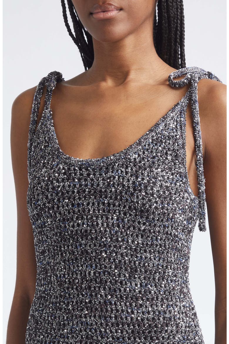 Sequin Metallic Tie Strap Open Stitch Sweater Dress, Alternate, color, BLACK BASE WITH BLUE