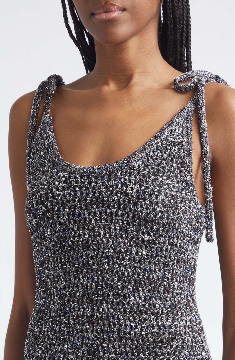 Missoni Sequin Metallic Tie Strap Open Stitch Sweater Dress, Alternate, color, Black Base With Blue