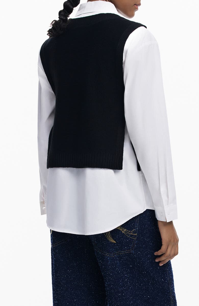 Desigual 2-in-1 Button-Up Shirt & Sweater Vest Set, Alternate, color, White