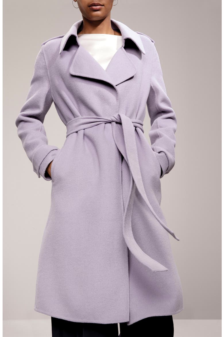 Badgley Mischka Double Face Wool Blend Wrap Front Coat, Alternate, color, BLACK