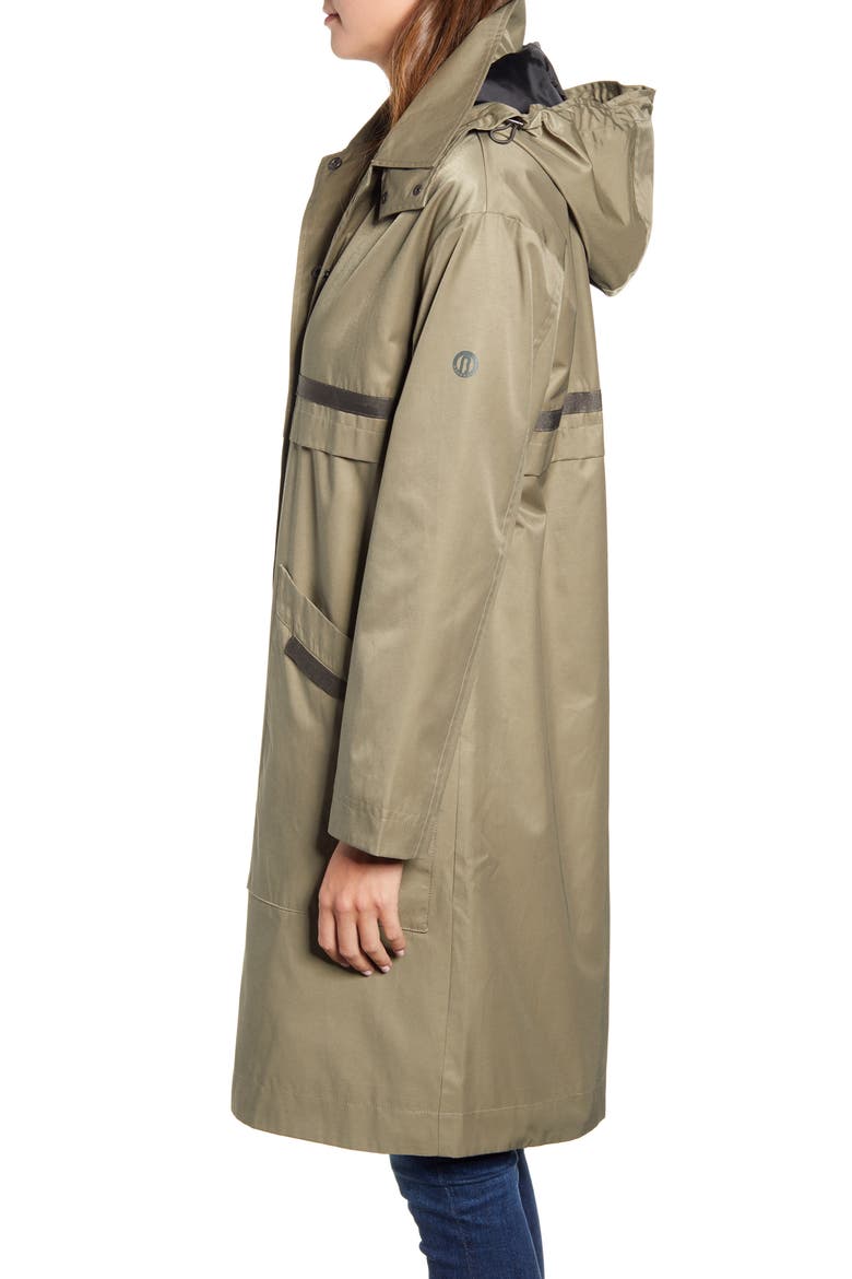 Long Hooded Raincoat, Alternate, color, ARMY