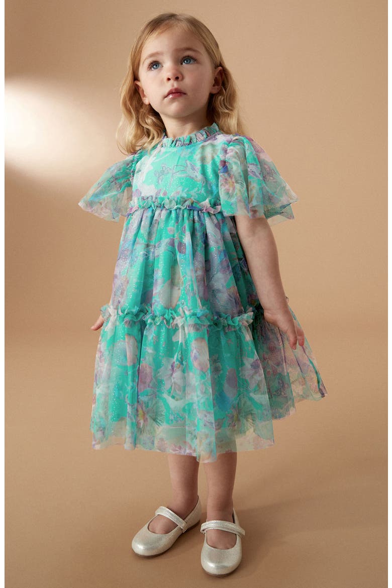 Kids' Tiered Mesh Dress, Alternate, color, GREEN