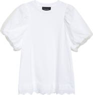 Simone Rocha Eyelet Trim Puff Sleeve Knit Top