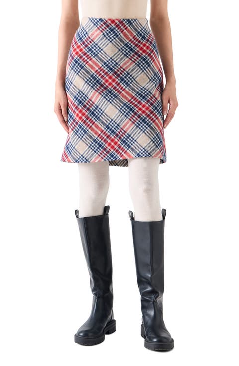 Plaid Tweed A-Line Skirt
