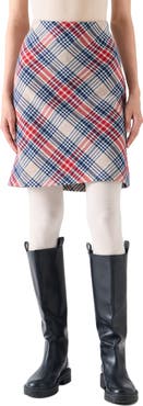 Akris punto Plaid Tweed A-Line Skirt