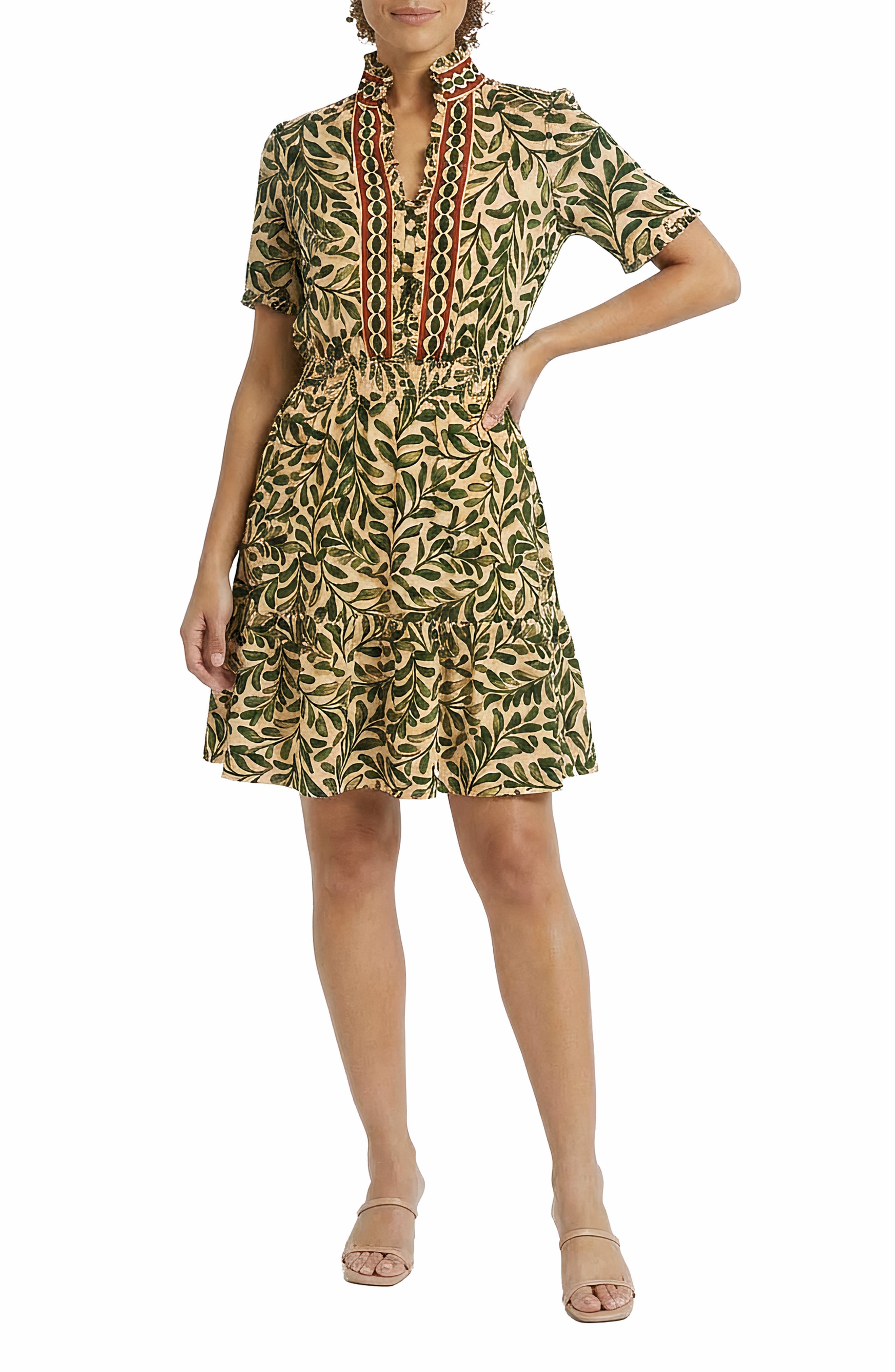 Ruffle Trim Short Sleeve Fit & Flare Dress