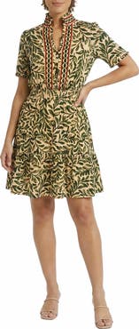 London Times Ruffle Trim Short Sleeve Fit & Flare Dress