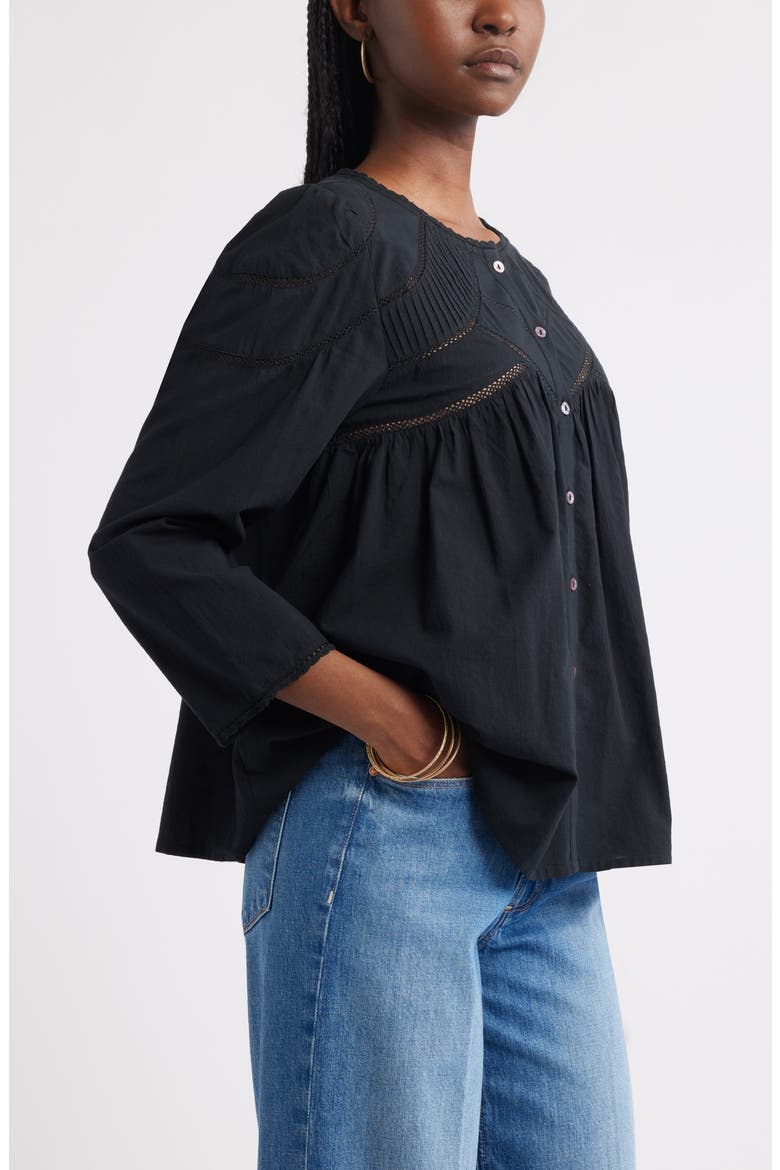 Lace Pintuck Cotton Top, Alternate, color, BLACK
