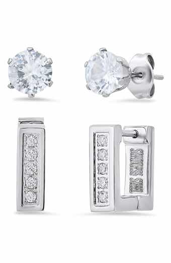 Cubic Zirconia Stud & Rectangular Hoop Earring Set